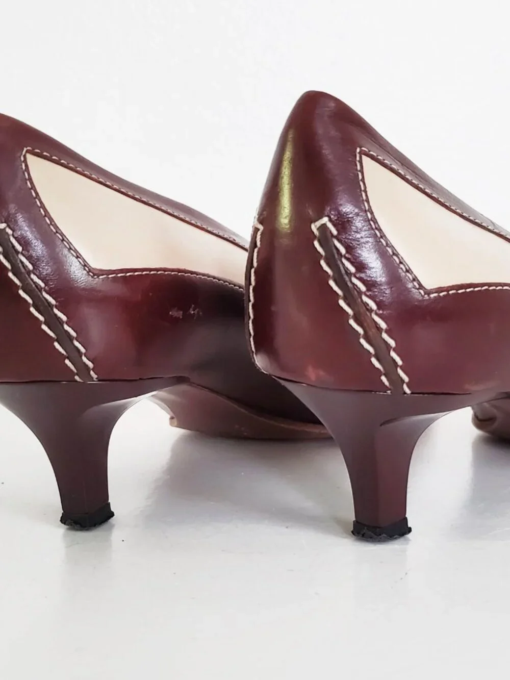Tod's Penny Loafer Beige & Brown Leather Kitten Heel Pumps Sz 38.5 - Picture 9 of 13